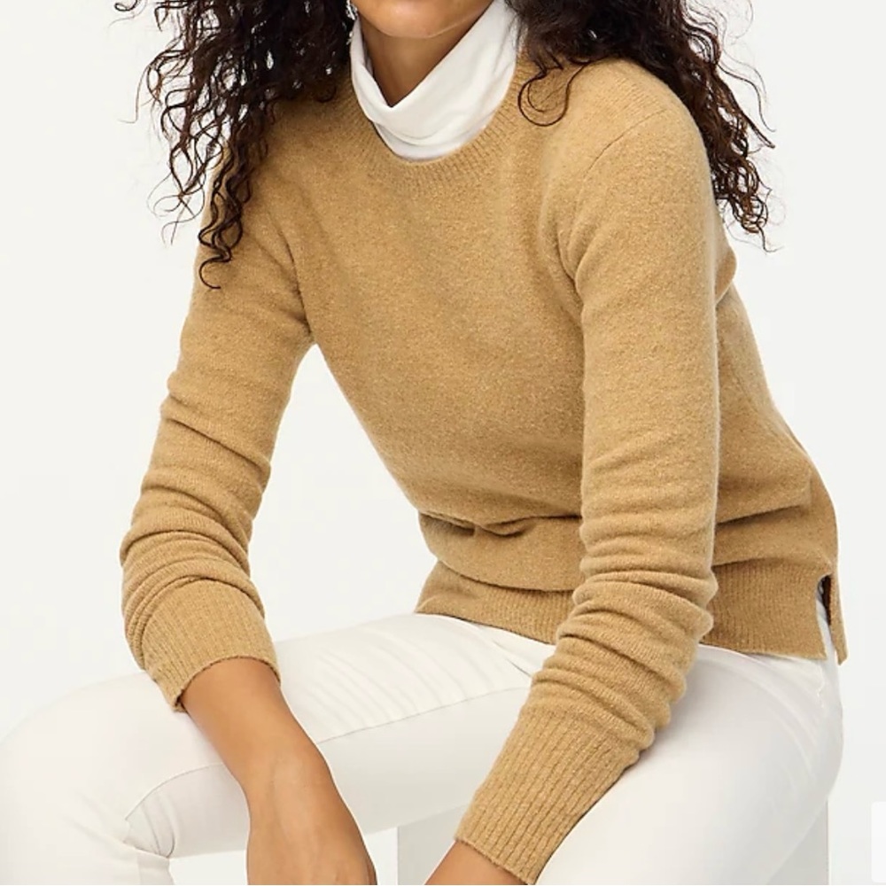 J. Crew Crewneck Sweater Extra Soft Yarn Wool Medium Heather Acorn Tan Essential